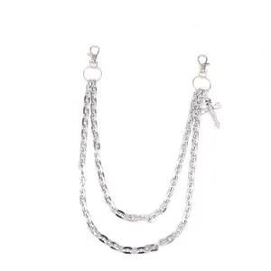 Punk silver double layered hip-hop wallet chain with cross and sword pendant for men