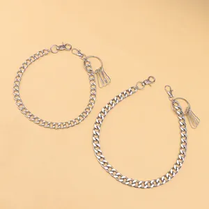 Minimalist silver metal pant chain with chunky Cuban links and O-ring lobster clasp