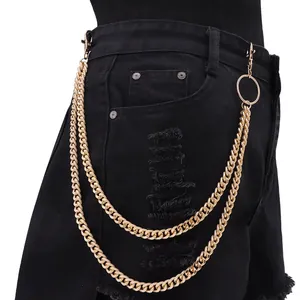 Double Layer Metal Pants Chain Hip Hop Punk Gothic Waist Chain For Jeans Men Women Gold Silver Curb Link Pocket Chain Jewelry