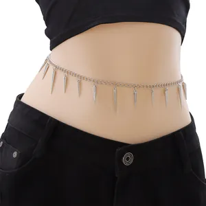 Chaîne de Taille en Acier Titane Punk pour Femmes Gothique Hip Hop Gland Pendentif Cône Ceinture en Métal Bijoux