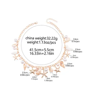 Detailed size specifications for bohemian seashell and starfish charm necklace