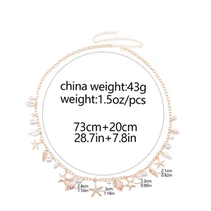Detailed measurements of bohemian shell waist chain with pearls and starfish charms