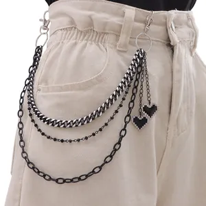 Multi-Layer Metal Pants Chain Hip Hop Punk Waist Chain With Pixel Heart Pendant Unisex Streetwear Fashion Accessories