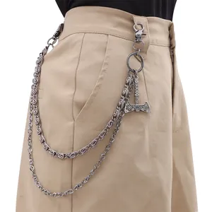 Catena doppia in metallo per pantaloni con ciondolo Mjolnir vichingo su pantaloni