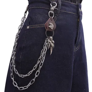Herren Punk Hip Hop Doppelschicht Metall Hosenkette Mit Adlerkopf Lederpatch Adlerkrallen Anhänger Jeans Vintage Taillenkette