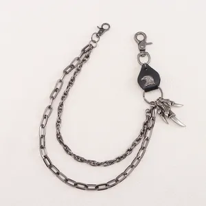 Doppellagige Punk-Hosenkette mit Adler-Lederpatch und Metall-Adlerkrallen-Anhängern