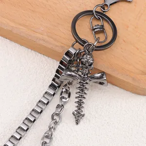Gothic skull and spine metal pant chain with box links and spring clasps for men