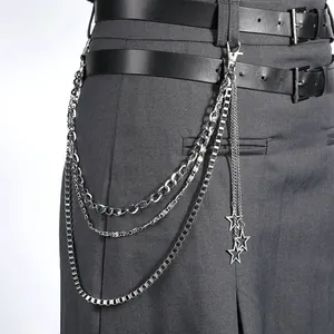 Punk Hip Hop Multi-layer Waist Chain Silver Metal Five-pointed Star Pant Chain Jeans Chain Streetwear Accessories For Women Men