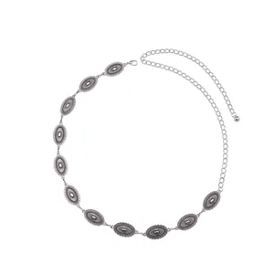 Cintura a catena vintage in metallo argento con maglie incise e regolabili