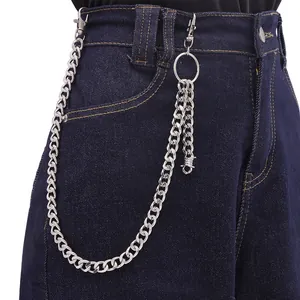 Chaîne de Pantalon Épaisse en Métal Argent Hip Hop Avec Pendentif Fil de Fer Barbelé Chaîne de Taille Punk Accessoire Streetwear