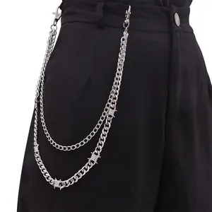 Punk Hip Hop Stainless Steel Barbed Wire Trousers Chain For Men Women Double Layer Silver Cuban Link Waist Chain Jewelry