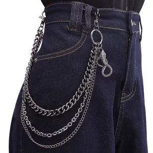 Punk 3 Lagen Metall Pant Chain Mit Schlangenkopf Anhänger Für Damen Herren Hip Hop Streetwear Gun Black Gothic Taille Gürtelkette