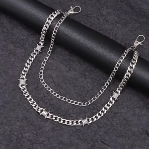 Double-layered stainless steel thorn Cuban chain for punk hip-hop street style pants