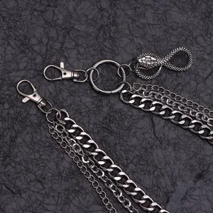 Dreilagige Vintage-Punk-Hosenkette mit Schlangenkopf in Gunmetal für coolen Streetstyle