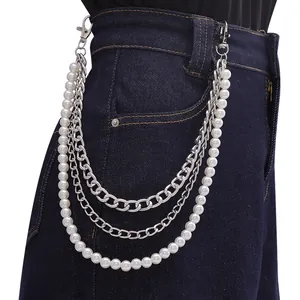 Western Retro Multi-layer Metal Chain Waist Chain With Artificial Pearl Punk Hip-hop Decorative Belt Jewelry Pants Accessories