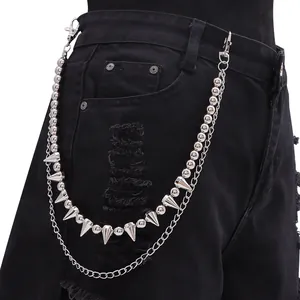 Catena per Pantaloni con Borchie a Più Strati Punk Catena da Vita in Metallo Argento per Uomo Donna Hip Hop Rock Streetwear