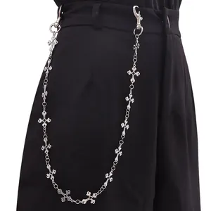 Heren zilveren gothic heupketting met metalen schakels en dubbele karabijnhaak