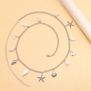 Cadena de cintura bohemia plateada con conchas y estrellas de mar para fiestas de playa