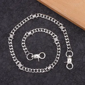Dark style zinc alloy barbed wire trousers chain with lobster clasps in silver