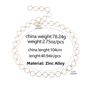 Zinc alloy waist chain with gold rings, 104cm length, 78.24g weight, lobster clasp