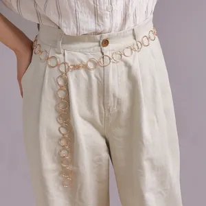 Fashionable thin gold metal ring waist chain belt for dresses and casual wear