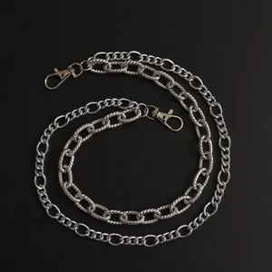 Punk style double layered silver metal waist chain with embossed texture and lobster clasps