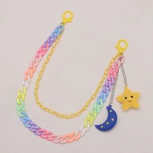 Regenbogen Acryl-Hosenkette mit lächelnden Stern- und Mondanhängern für Mode-Deko