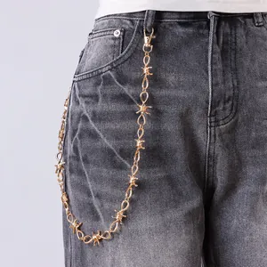 Catena da vita hip hop color oro a spine accessorio punk in metallo per pantaloni