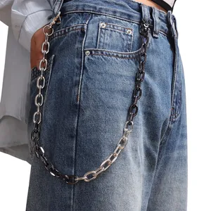 Hip Hop Metal Waist Chain Punk Multi Color Splice Pants Chain Streetwear Wallet Chain Fashion Body Jewelry For Men Women