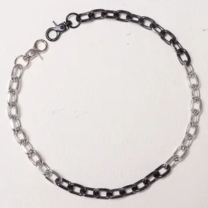 Hip hop style two-tone pants chain with silver and black interlocking metal links