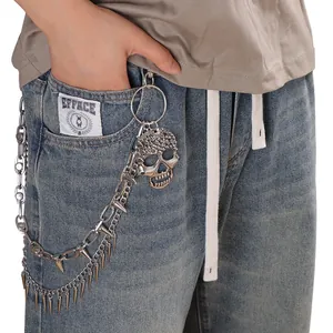 Punk Gothic Doppellagige Metall Hosenkette Totenkopf Strass Anhänger Zinklegierung Hip Hop Streetwear Mode Hüftkette