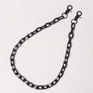 Hip-hop style glossy black trouser chain with lobster clasps for streetwear styling