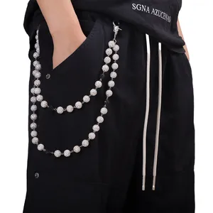 Chaîne de Taille avec Boules d'Argile Pavées de Strass pour Femmes Chaîne de Pantalon à Perles Noires et Argentées Bijoux de Corps