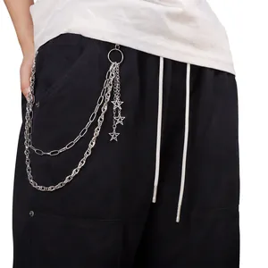 Catena per Pantaloni Hip Hop Multistrato in Lega di Zinco Croce Vintage Teschio Stella Ciondolo Punk Gotico Argento Gioielli Unisex