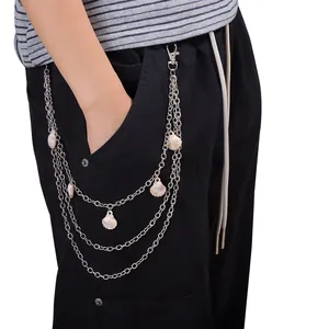 Chaîne de Taille en Métal Multicouche à la Mode Chaîne de Pantalon Hip-Hop avec Pendentif Coquillage Bijou de Corps Argenté pour Femmes Hommes