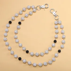 Chaîne de taille à double rangée avec perles de cristal argentées et noires et fermoirs mousqueton