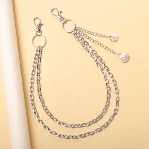 Chaîne de pantalon multicouche en métal argenté avec pendentifs coquillages