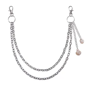 Chaîne de pantalon multicouche en métal argenté avec pendentifs coquillages et fermoirs