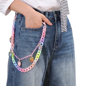 Chaîne de Pantalon Double Rang en Résine Acrylique Colorée pour Femme Avec Pendentifs Fraise Bijoux de Corps Style Y2K
