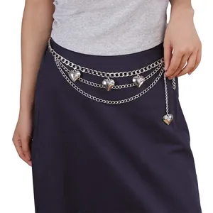 Chaîne de Taille Punk en Métal Multicouche Avec Pendentifs Cœur pour Hommes Femmes Ceinture Chaîne de Corps Hip Hop Bijoux Streetwear