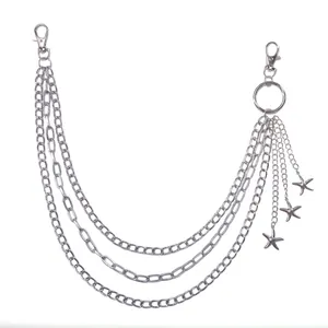 Mehrlagige silberne Metall-Taillenkette mit Seestern-Anhängern und Karabinerhaken