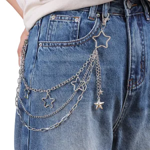 Multi-layer silver star waist chain with hollow pendants for trendy denim styles