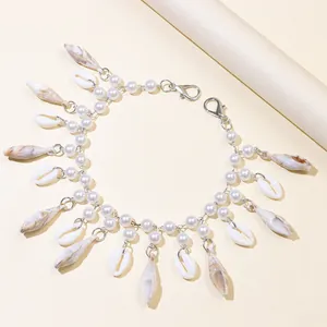 Bohemian pearl bag chain with natural seashells and starfish for beach vacation styling