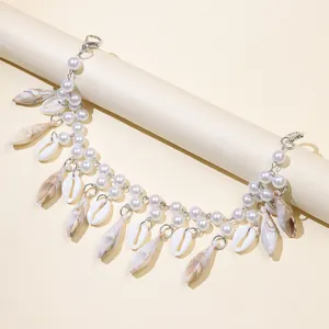 Bohemian pearl bag chain with starfish and natural sea shell pendants for beach style