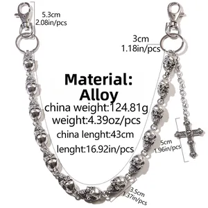 Hip hop skull and cross pendant trousers chain with dimensions and alloy material detail