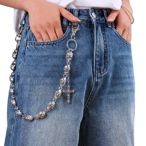 Gothic Punk Skull Cross Pendant Pants Chain Vintage Silver Alloy Waist Chain For Jeans Men Women Biker Rock Jewelry