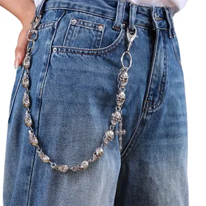 Hip hop skull cross pants chain in silver metal for punk street style fashion