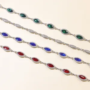 Cinturón de cadena para cintura con cristales y diamantes de imitación rojos azul verde