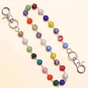 Catena per pantaloni con perle di strass colorate e chiusure a moschettone in metallo