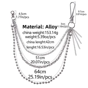 Tableau détaillé des tailles pour chaîne de pantalon punk multicouche en alliage argenté